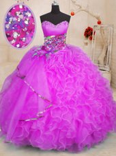 Glorious Purple Sweetheart Lace Up Beading and Ruffles Quinceanera Gown Sleeveless