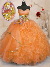 Glorious Floor Length Ball Gowns Sleeveless Orange 15 Quinceanera Dress Lace Up