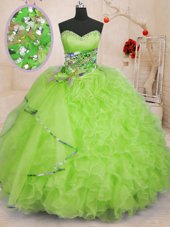 Amazing Yellow Green Sweetheart Lace Up Beading and Ruffles Quinceanera Dresses Sleeveless