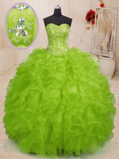Gorgeous Organza Sleeveless Floor Length Quinceanera Dresses and Beading and Ruffles