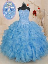 Exceptional Floor Length Blue Ball Gown Prom Dress Sweetheart Sleeveless Lace Up