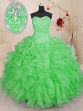 Cute Organza Sweetheart Sleeveless Lace Up Beading and Ruffles Sweet 16 Quinceanera Dress in