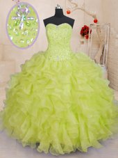 Fashion Floor Length Yellow Green 15 Quinceanera Dress Sweetheart Sleeveless Lace Up