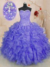 Sumptuous Lavender Sweetheart Lace Up Beading and Ruffles Sweet 16 Dresses Sleeveless