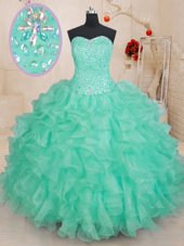 Designer Apple Green Vestidos de Quinceanera Military Ball and Sweet 16 and Quinceanera and For with Beading and Ruffles Sweetheart Sleeveless Lace Up
