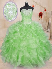Super Sweetheart Neckline Beading and Ruffles Quinceanera Gowns Sleeveless Lace Up