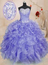 Shining Floor Length Ball Gowns Long Sleeves Lavender Quinceanera Dresses Lace Up