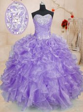 Modest Organza Sleeveless Floor Length Ball Gown Prom Dress and Beading and Ruffles