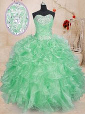 Super Apple Green Sweet 16 Quinceanera Dress Military Ball and Sweet 16 and Quinceanera and For with Beading and Ruffles and Pick Ups Sweetheart Sleeveless Lace Up