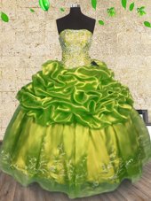 Captivating Olive Green Organza Lace Up 15th Birthday Dress Sleeveless Floor Length Beading and Embroidery
