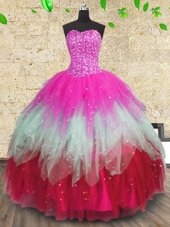 New Arrival Multi-color Sweetheart Neckline Beading and Ruffles and Ruffled Layers Ball Gown Prom Dress Sleeveless Lace Up