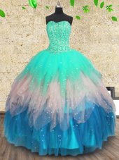 Low Price Sequins Floor Length Ball Gowns Sleeveless Multi-color Quinceanera Gown Lace Up