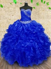 Designer Floor Length Lace Up Sweet 16 Quinceanera Dress Royal Blue and In for Military Ball and Sweet 16 and Quinceanera with Beading and Ruffles and Ruching
