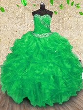 Inexpensive Floor Length Ball Gowns Sleeveless Green Quinceanera Gowns Lace Up