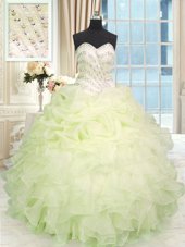 Trendy Floor Length Ball Gowns Sleeveless Light Yellow 15 Quinceanera Dress Lace Up