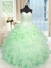 Lovely Floor Length Ball Gowns Sleeveless Apple Green Ball Gown Prom Dress Lace Up
