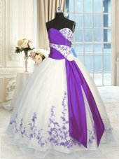 Hot Sale Ball Gowns Sweet 16 Quinceanera Dress White And Purple Sweetheart Organza Sleeveless Floor Length Lace Up