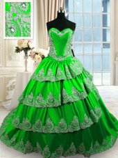Artistic Ball Gowns Taffeta Sweetheart Sleeveless Beading and Appliques and Ruffled Layers With Train Lace Up 15 Quinceanera Dress Court Train