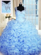 Clearance Beading and Ruffles Quinceanera Gown Baby Blue Zipper Sleeveless Floor Length