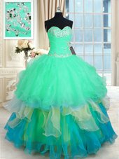 Exquisite Multi-color Sweetheart Lace Up Beading and Ruffles Sweet 16 Quinceanera Dress Sleeveless