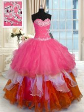 Attractive Floor Length Lace Up Sweet 16 Dress Multi-color and In for Military Ball and Sweet 16 and Quinceanera with Beading and Ruffles