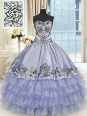 Cheap Lavender Lace Up Ball Gown Prom Dress Beading and Embroidery and Ruffled Layers Sleeveless Floor Length