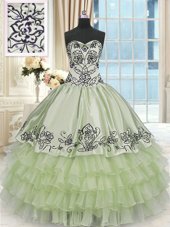 Flare Yellow Green Sweetheart Lace Up Beading and Embroidery and Ruffled Layers Sweet 16 Dresses Sleeveless