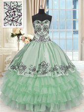 Simple Sleeveless Lace Up Floor Length Beading and Embroidery and Ruffled Layers Vestidos de Quinceanera