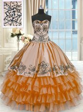 Discount Organza and Taffeta Sleeveless Floor Length Quinceanera Gown and Beading and Embroidery and Ruffled Layers