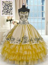Organza and Taffeta Sweetheart Sleeveless Lace Up Beading and Embroidery and Ruffled Layers Quinceanera Dresses in Yellow