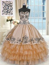 Adorable Orange Taffeta Lace Up Sweetheart Sleeveless Floor Length Quinceanera Dress Beading and Embroidery and Ruffles