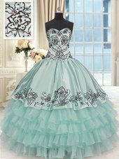Glorious Light Blue Sleeveless Beading and Embroidery and Ruffled Layers Floor Length Sweet 16 Dress