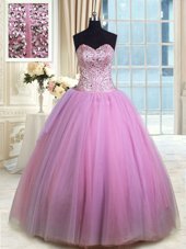 Graceful Organza Sweetheart Sleeveless Lace Up Beading and Ruching Quinceanera Gowns in Lilac