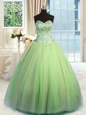Fashionable Ball Gowns 15 Quinceanera Dress Yellow Green Sweetheart Organza Sleeveless Floor Length Lace Up
