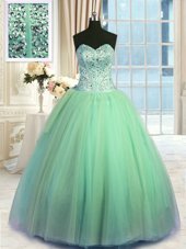 Enchanting Turquoise Sleeveless Organza Lace Up Sweet 16 Dress for Military Ball and Sweet 16 and Quinceanera