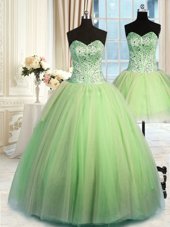 Shining Three Piece Tulle Sleeveless Floor Length Quinceanera Gown and Beading