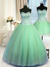 Great Three Piece Lace Up Sweetheart Beading Vestidos de Quinceanera Tulle Sleeveless
