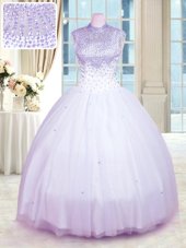 Admirable Floor Length Zipper Ball Gown Prom Dress Lavender and In for Military Ball and Sweet 16 and Quinceanera with Beading