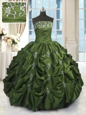 Spectacular Sleeveless Taffeta Floor Length Lace Up Vestidos de Quinceanera in Green for with Beading and Pick Ups