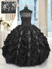 Hot Sale Pick Ups Black Sleeveless Taffeta Lace Up Quinceanera Gown for Military Ball and Sweet 16 and Quinceanera