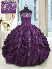 Amazing Eggplant Purple Lace Up Sweet 16 Dress Beading and Appliques and Embroidery and Pick Ups Sleeveless Floor Length