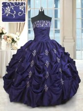 Attractive Purple Sleeveless Floor Length Beading and Appliques and Embroidery and Pick Ups Lace Up Quinceanera Dresses