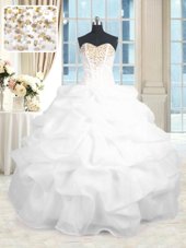 Customized Sleeveless Floor Length Beading and Ruffles Lace Up 15th Birthday Dress with White