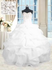Romantic White Lace Up Sweetheart Beading and Ruffles 15th Birthday Dress Organza Sleeveless