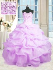 Fine Organza Sleeveless Floor Length Quinceanera Gown and Beading and Ruffles