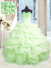 Chic Organza Sleeveless Floor Length Ball Gown Prom Dress and Beading and Ruffles