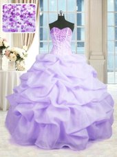 Lavender Sleeveless Beading and Ruffles Floor Length Quinceanera Gowns