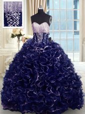 Chic Purple Sweetheart Lace Up Beading and Ruffles 15th Birthday Dress Brush Train Sleeveless