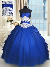 Enchanting Pick Ups Ball Gowns Ball Gown Prom Dress Royal Blue Sweetheart Organza and Taffeta and Tulle Sleeveless Floor Length Lace Up