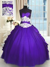 High Quality Sleeveless Beading and Lace and Appliques and Ruching and Pick Ups Lace Up Quinceanera Dress